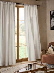 White Cotton Muslin Multi Way Header Lined Curtains - Image 8 of 9