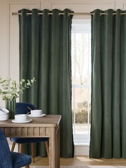 Green Dark Matte Velvet Fringe Blackout/Thermal Eyelet Curtains - Image 1 of 6