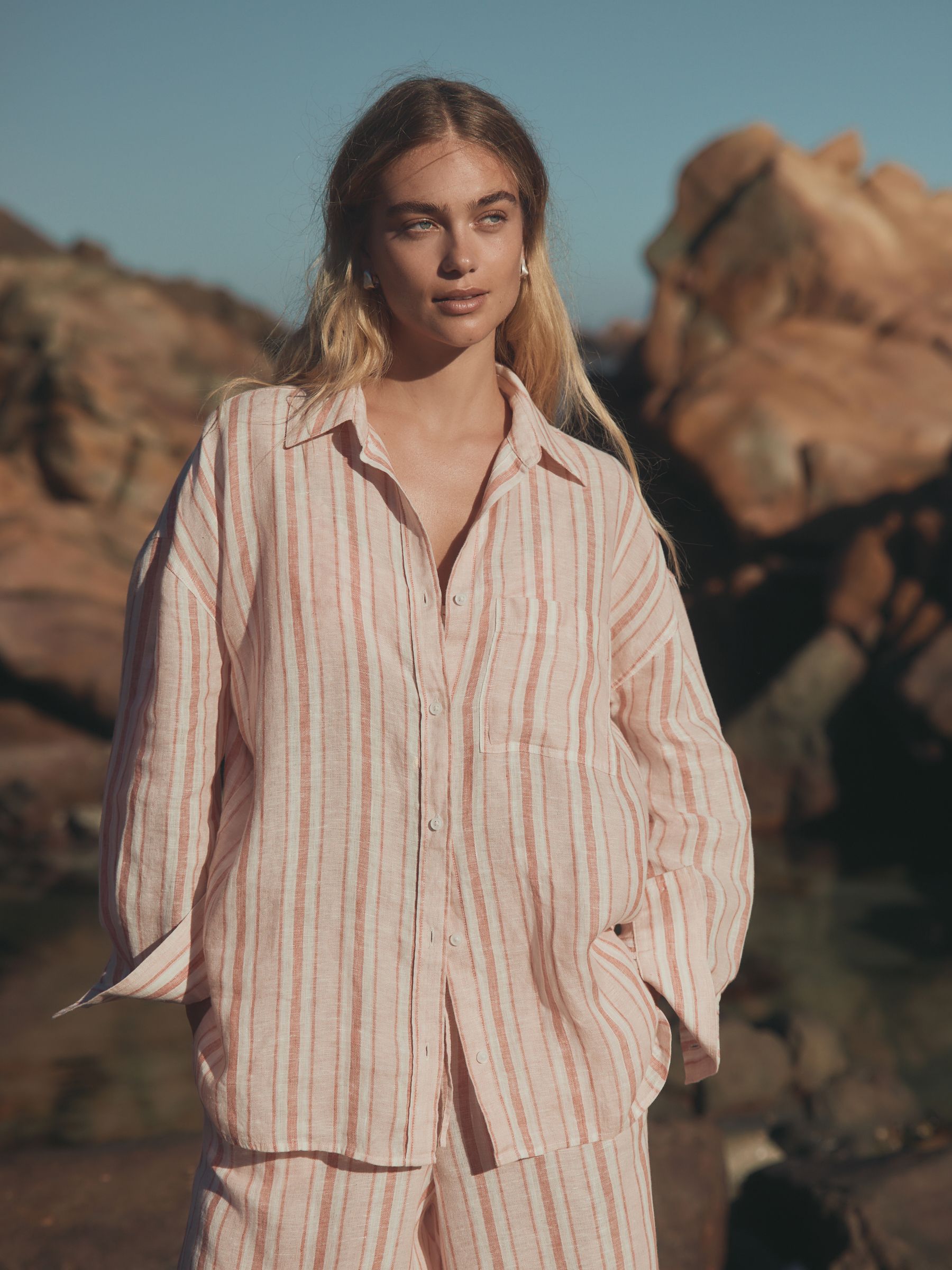 Buy Apricot Stripe N. Premium 100% Linen Shirt from Next USA
