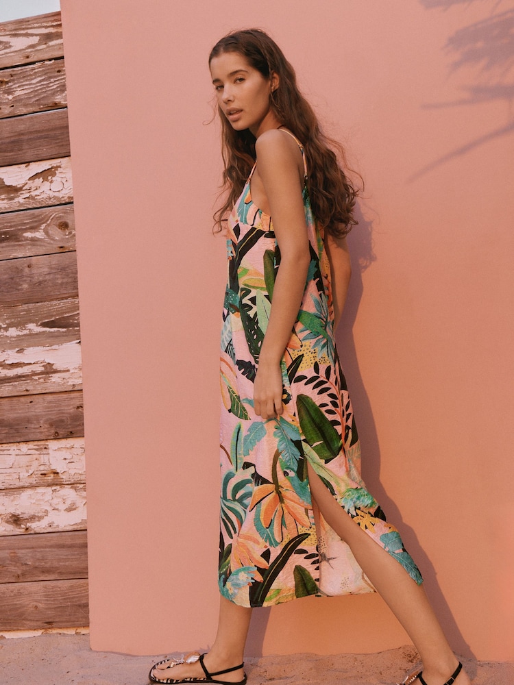 Estampado tropical coral - Vestido de verano de tirantes a media pierna - Imagen 2 de 7 Estampado tropical coral - Vestido de verano de tirantes a media pierna - Imagen 2 de 7