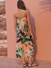 Estampado tropical coral - Vestido de verano de tirantes a media pierna - Imagen 3 de 7