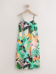 Estampado tropical coral - Vestido de verano de tirantes a media pierna - Imagen 5 de 7