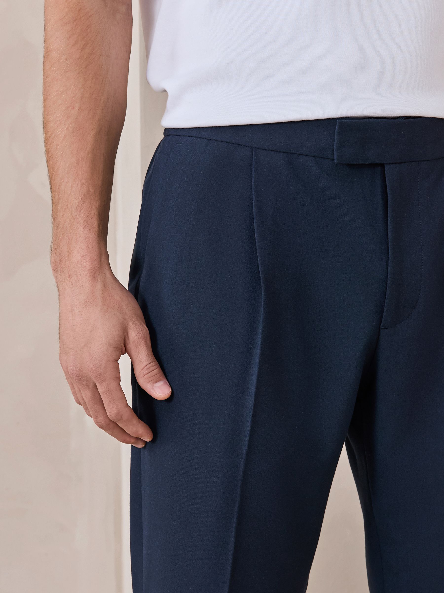 Buy Navy Blue Regular Tapered Fit N. Premium Smart Trousers with