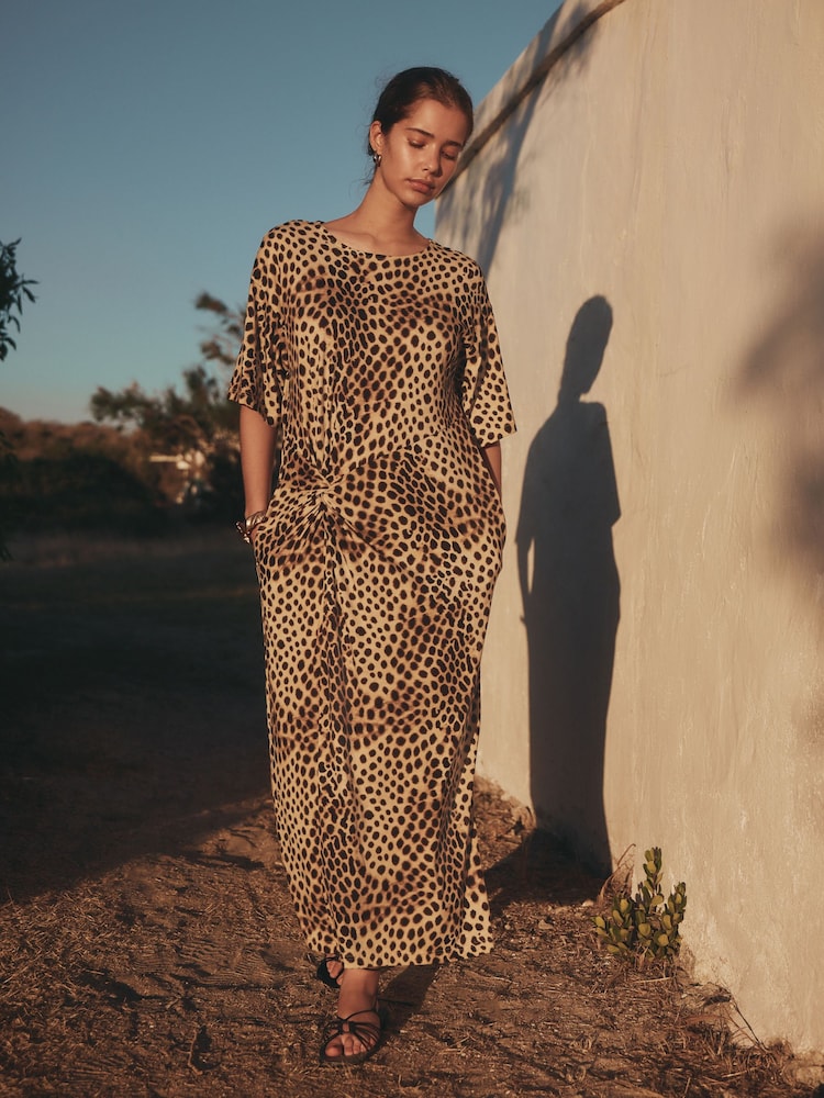 Leopard Print Jersey Twist T-Shirt Summer Dress - Image 1 of 8