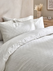 White 100% Cotton Woven Clip Jacquard Duvet Cover and Pillowcase Set - Image 1 of 3