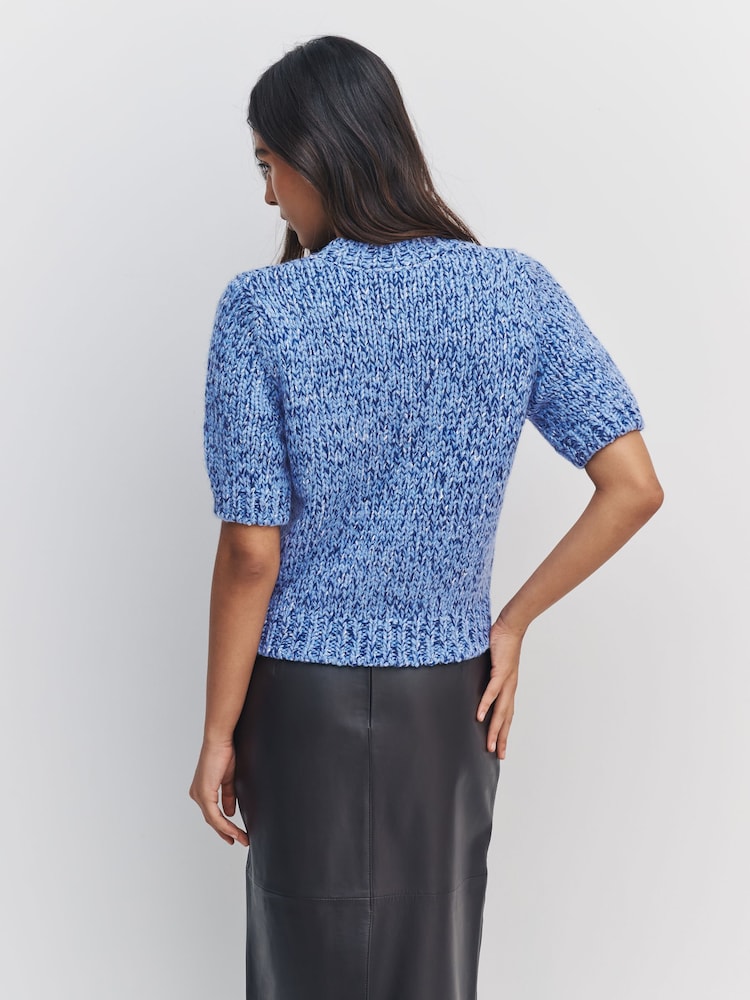 Blue Multi Half Sleeve Twist Knit T-Shirt With Wool - Image 2 of 7 Blue Multi Half Sleeve Twist Knit T-Shirt With Wool - Image 2 of 7