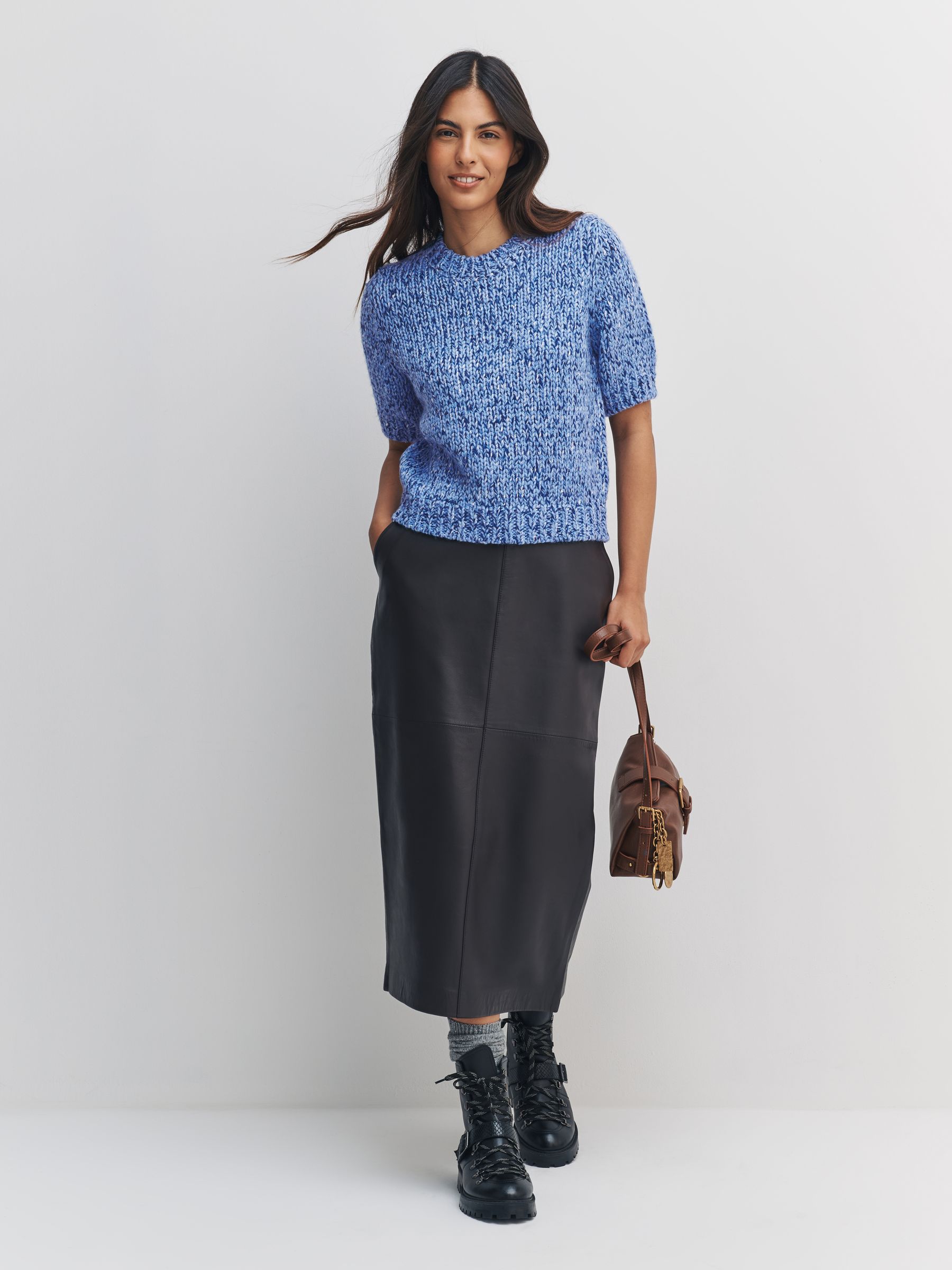 Buy Blue Multi Short Sleeve Twist Knit Jumper With Wool from Next