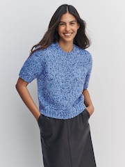Blue Multi Half Sleeve Twist Knit T-Shirt With Wool - Image 4 of 7