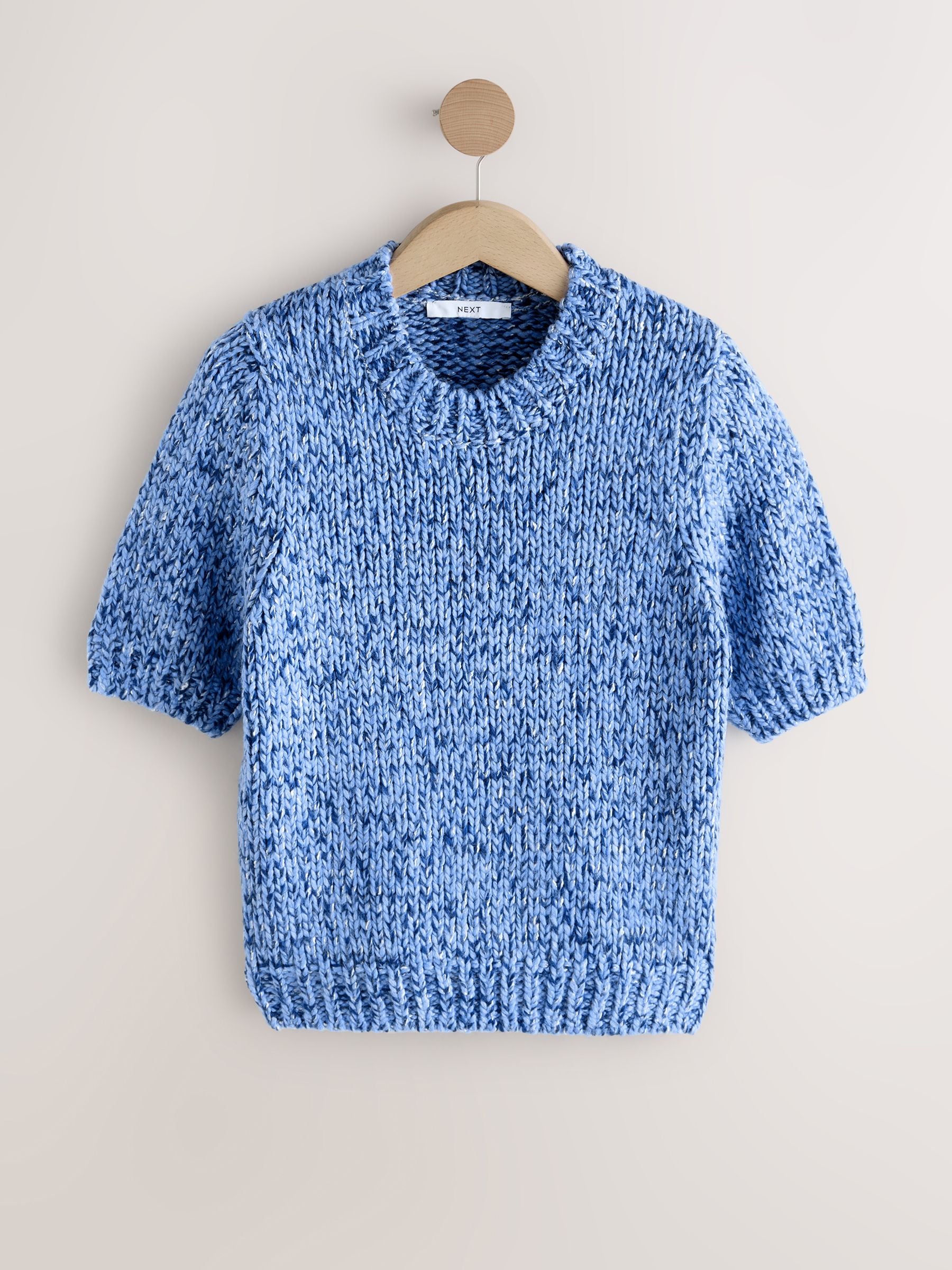 Buy Blue Multi Short Sleeve Twist Knit Jumper With Wool from the