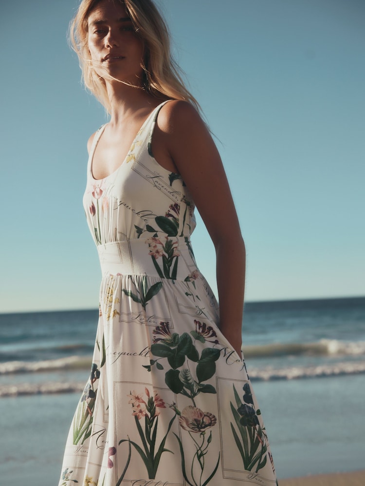 White/Floral Print - Tailliertes Sommer-Midikleid aus Jersey - Bild 2 von 8 White/Floral Print - Tailliertes Sommer-Midikleid aus Jersey - Bild 2 von 8
