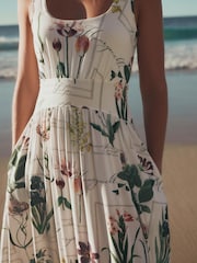 White/Floral Print - Tailliertes Sommer-Midikleid aus Jersey - Bild 5 von 8