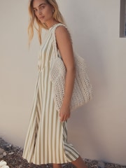 Khaki Green Stripe Jersey Midi Dress - Image 2 of 8