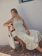 Khaki Green Stripe Jersey Midi Dress - Image 3 of 8