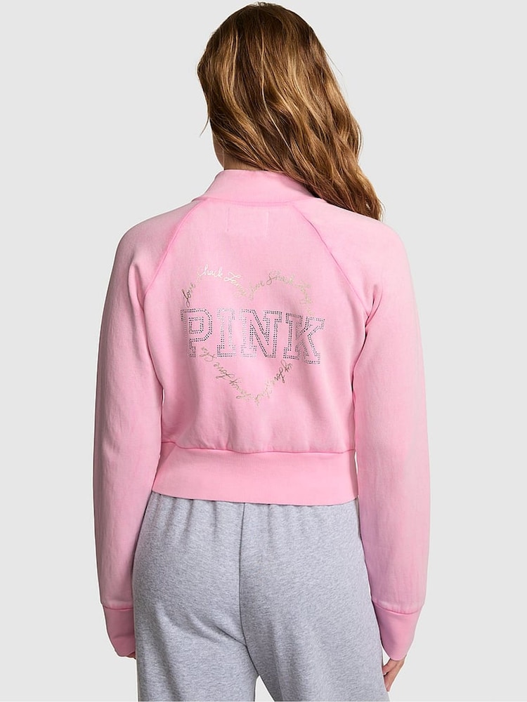 Victoria's Secret PINK Pink Fleece Cropped Jacket - Image 2 of 4 Victoria's Secret PINK Pink Fleece Cropped Jacket - Image 2 of 4