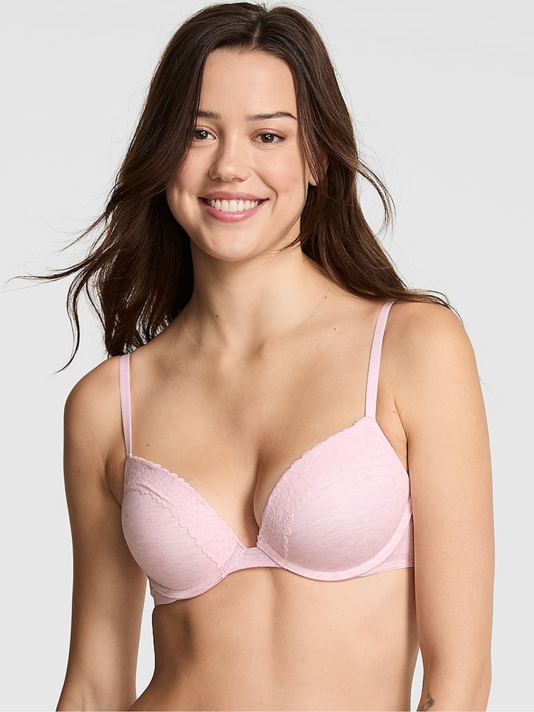 Victoria's Secret PINK Petal Pink Super Push Up Cotton Heather Lace Trim Bra - Image 1 of 2 Victoria's Secret PINK Petal Pink Super Push Up Cotton Heather Lace Trim Bra - Image 1 of 2