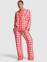 Victoria's Secret PINK Bright Vermillion Red Christmas Tartan Flannel Pyjamas Set - Image 1 of 2