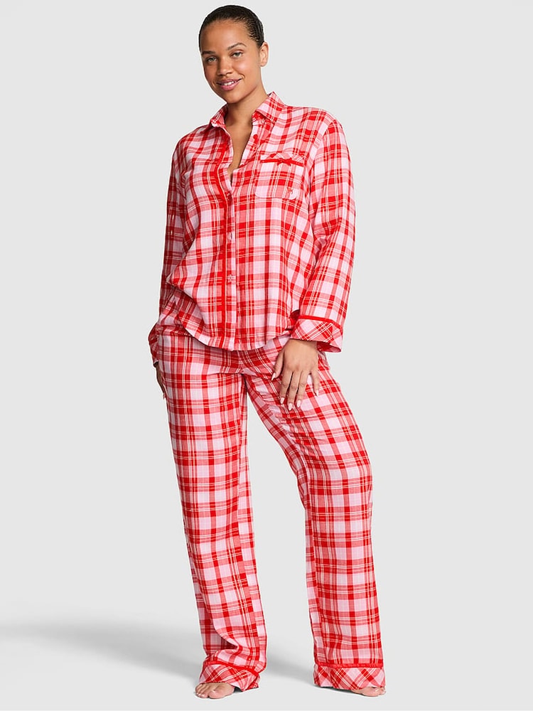Victoria's Secret PINK Bright Vermillion Red Christmas Tartan Christmas Flannel Pyjamas Set - Image 1 of 2 Victoria's Secret PINK Bright Vermillion Red Christmas Tartan Christmas Flannel Pyjamas Set - Image 1 of 2