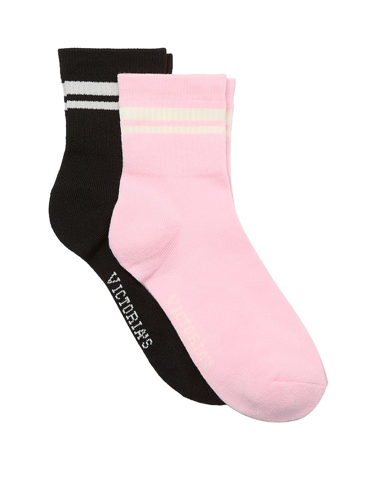 Victoria's Secret Black & Petal Pink 2 Pack Quarter Socks - Image 1 of 1 Victoria's Secret Black & Petal Pink 2 Pack Quarter Socks - Image 1 of 1