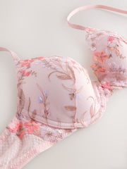 Pink Premium Swiss Designed Embroidery Pad Plunge Bra - Image 6 of 7