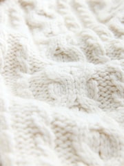 Ecru Cable Knit Tie Waist Hooded Jumper With Wool - Image 2 of 3