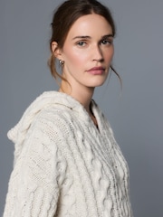 Ecru - Cable Kuunganishwa Kiuno Kiuno Kinaruka Kifuniko Na Pamba - Picha 4 kati ya 7