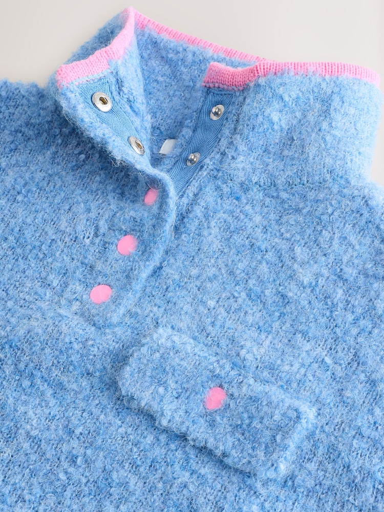 Light Blue/Pink Tipped Boucle Stand Neck Pocket Jumper - Image 2 of 3 Light Blue/Pink Tipped Boucle Stand Neck Pocket Jumper - Image 2 of 3