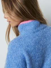 Light Blue/Pink Tipped Boucle Stand Neck Pocket Jumper - Image 4 of 8