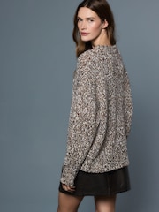 Chocolate Brown Twist Knit Crew Neck Jumper With Wool - Image 4 of 8