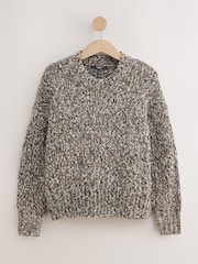 Chocolate Brown Twist Knit Crew Neck Jumper With Wool - Image 6 of 8