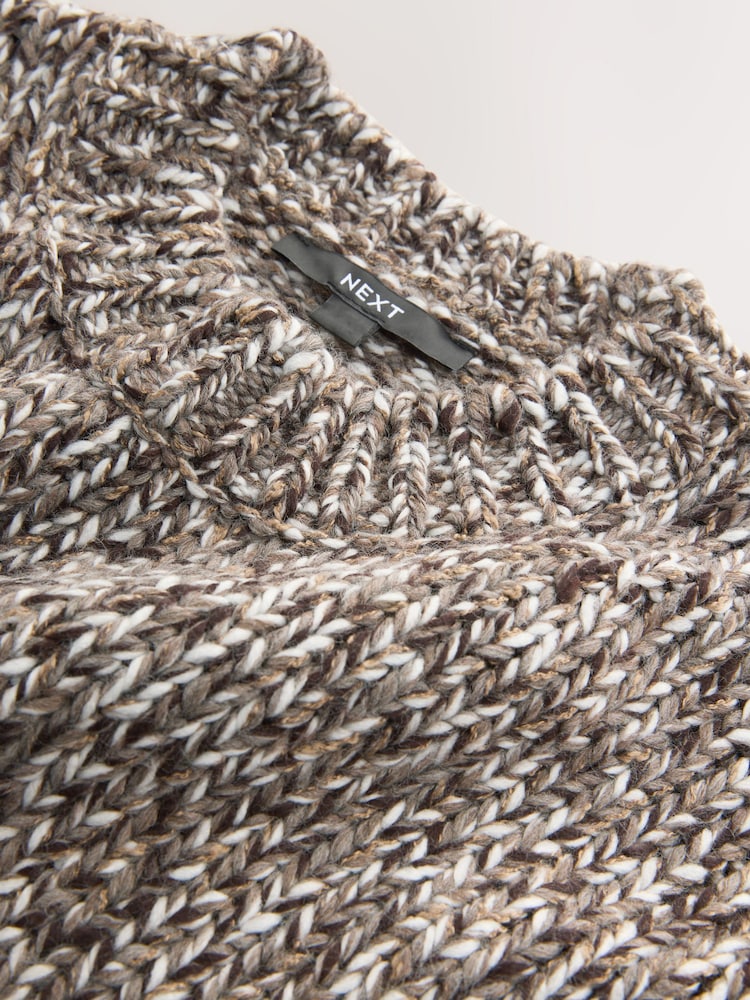 Chocolate Brown Twist Knit Crew Neck Jumper With Wool - Image 8 of 8