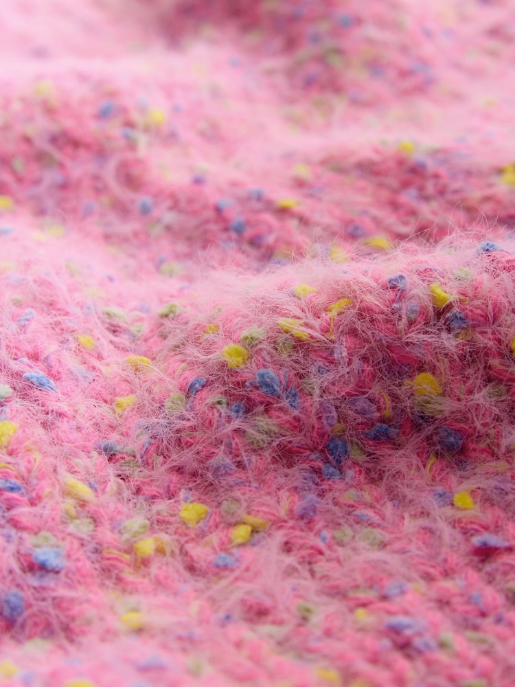 Bright Pink Neppy Fuzzy Texture V-Neck Knitted Jumper - Image 2 of 3 Bright Pink Neppy Fuzzy Texture V-Neck Knitted Jumper - Image 2 of 3