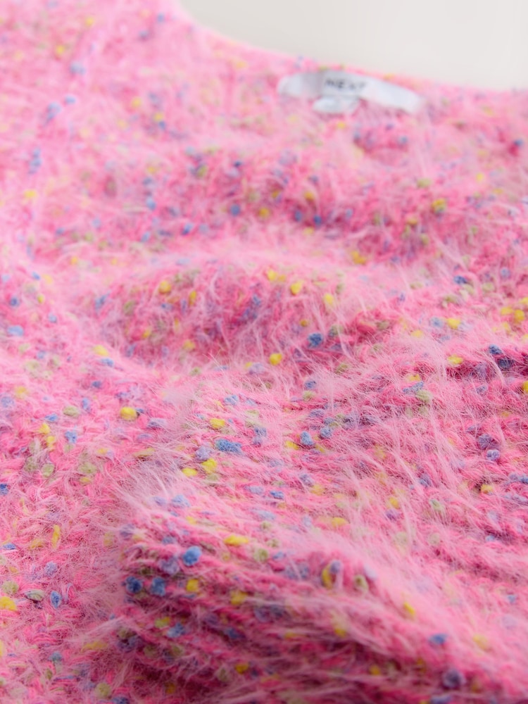 Bright Pink Neppy Fuzzy Texture V-Neck Knitted Jumper - Image 3 of 3 Bright Pink Neppy Fuzzy Texture V-Neck Knitted Jumper - Image 3 of 3