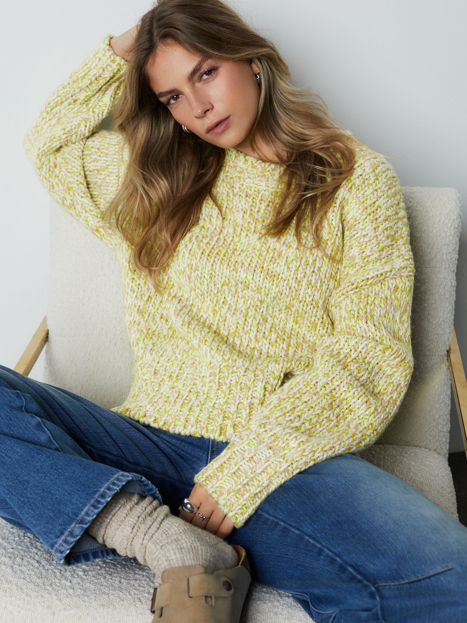 Next：日本 蛍光イエロー マルチ - ウール ツイストニット クルー