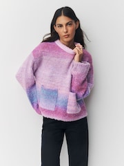 Pink/Purple Spacedye Boucle Crew Neck Jumper With Wool - Image 1 of 7