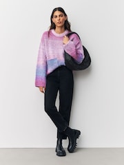 Pink/Purple Spacedye Boucle Crew Neck Jumper With Wool - Image 2 of 7