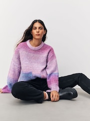 Pink/Purple Spacedye Boucle Crew Neck Jumper With Wool - Image 3 of 7