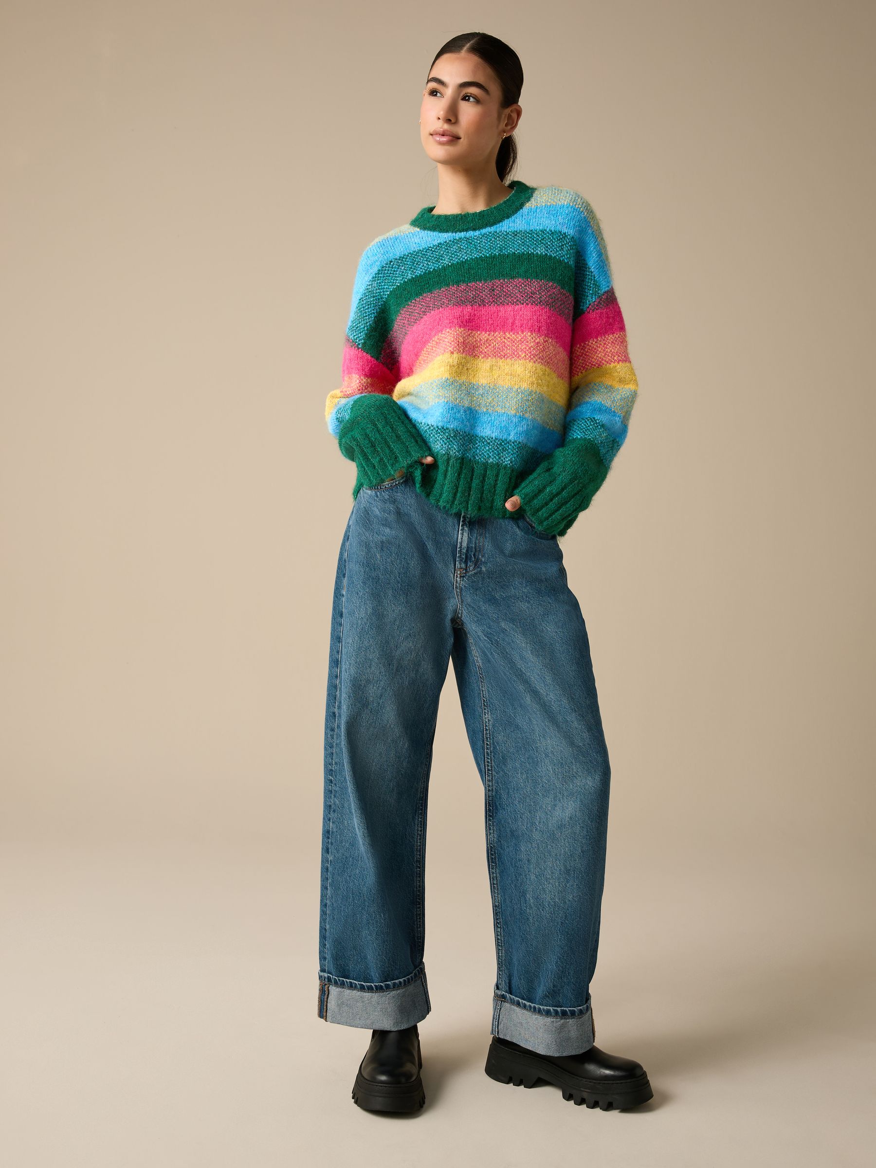 Buy Rainbow Stripe Crew Neck Jumper With Alpaca from Next USA