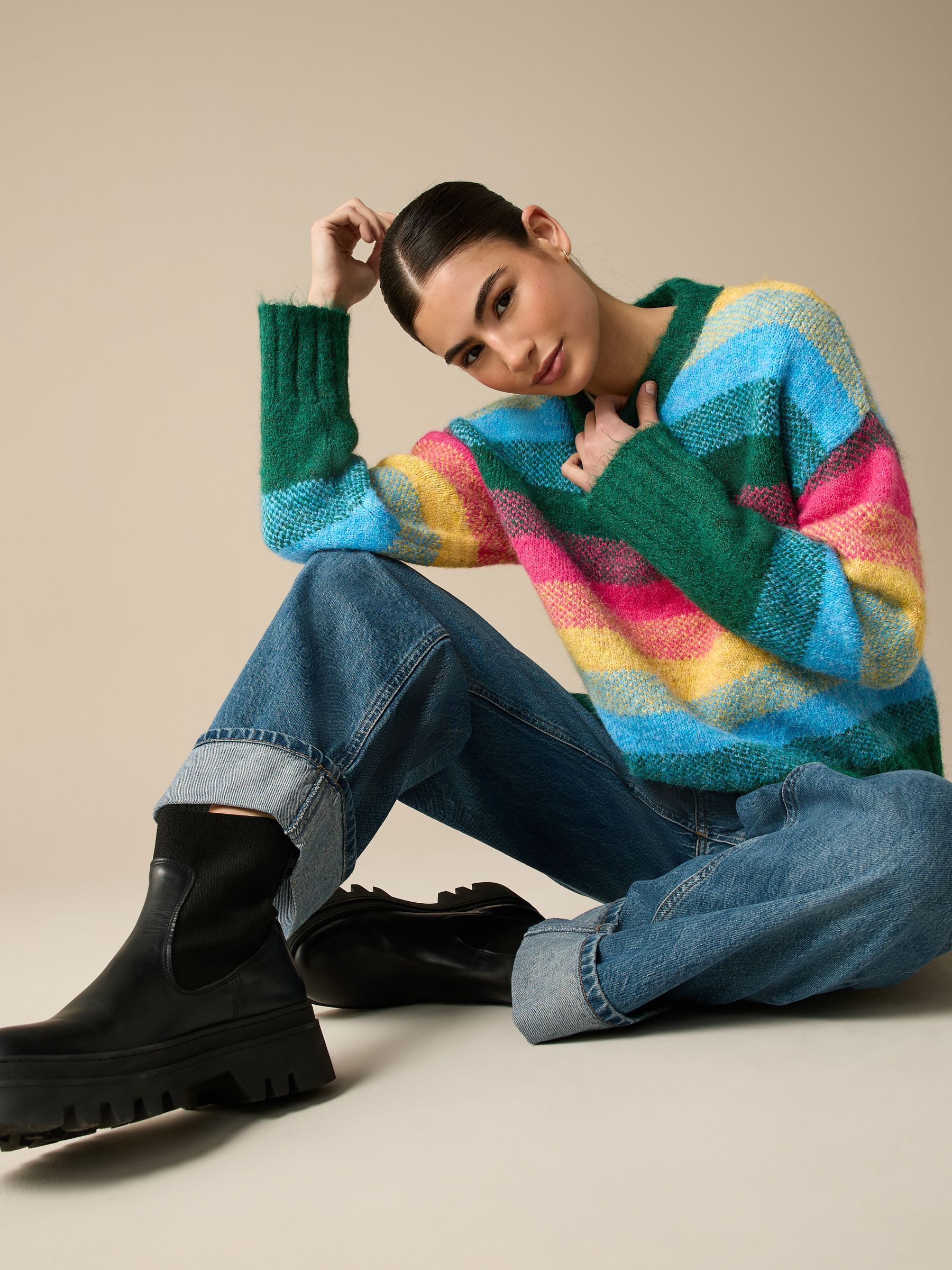 Buy Rainbow Stripe Crew Neck Jumper With Alpaca from Next Saudi Arabia