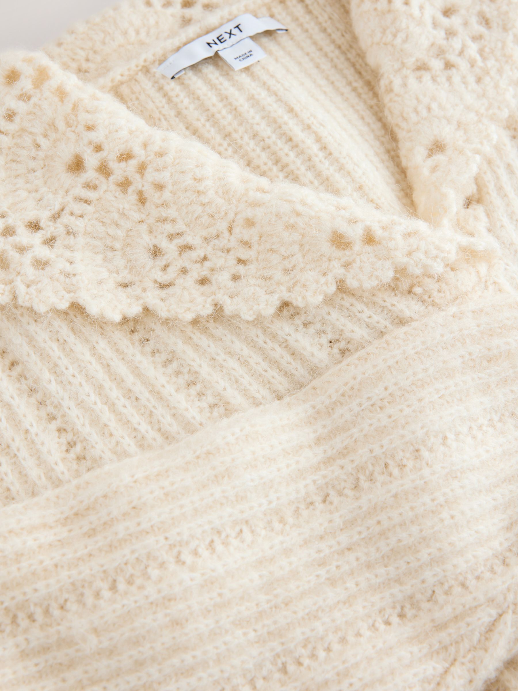 Buy Ecru Ribbed Knit Jumper With Crochet Sailor Collar from the
