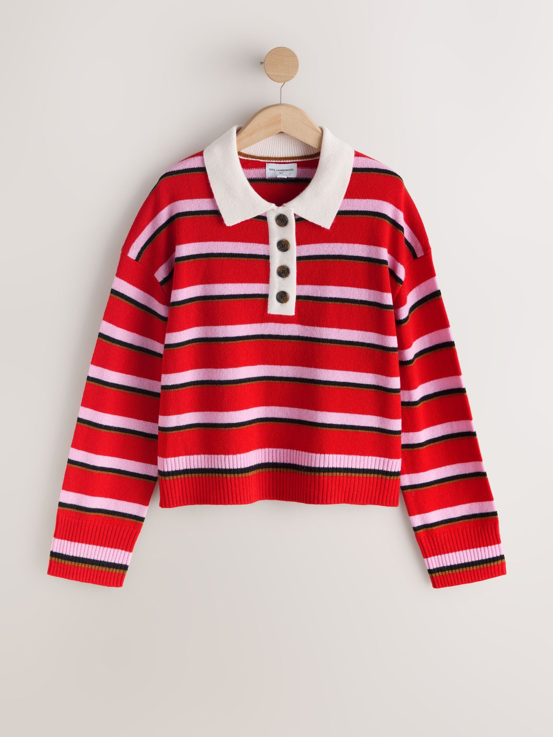 Buy Red/Pink Stripe N. Premium 100% Wool Polo Jumper from Next USA