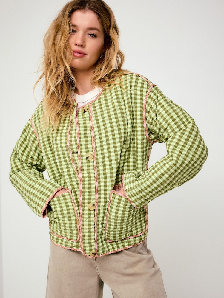 Pink/Green Reversible Gingham Quilted Jacket - Image 1 of 6