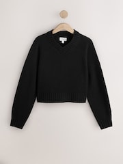 Black 100% Lambswool N.Premium V-Neck Jumper - Image 6 of 8
