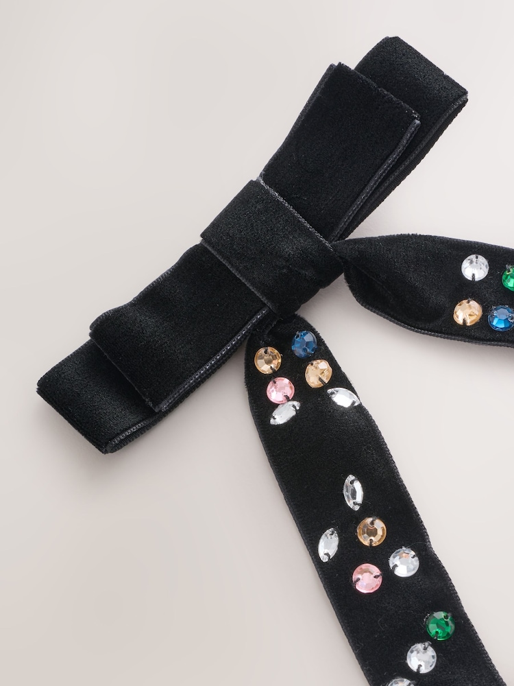Schwarz - Black Velvet Bow Clip With Gems - Bild 2 von 4