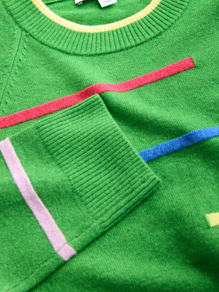 Green Multi Stripe Supersoft Crew Neck Long Sleeve Jumper - Image 3 of 3 Green Multi Stripe Supersoft Crew Neck Long Sleeve Jumper - Image 3 of 3