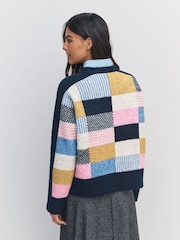Navy Blue Multi Patched Crew Neck Knitted Jumper with Wool - Image 2 of 7