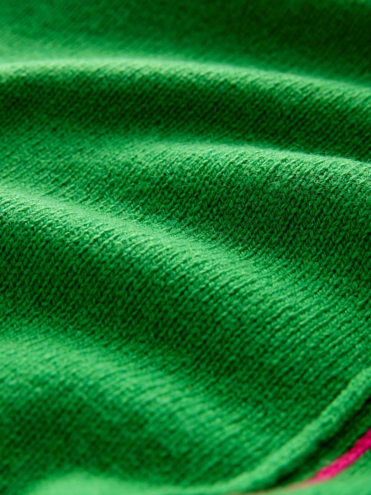 Green/Pink Tipped - كنزة بحافة رقبة مستديرة من صوف الغنم الفاخر 100% - صورة 8 من 8