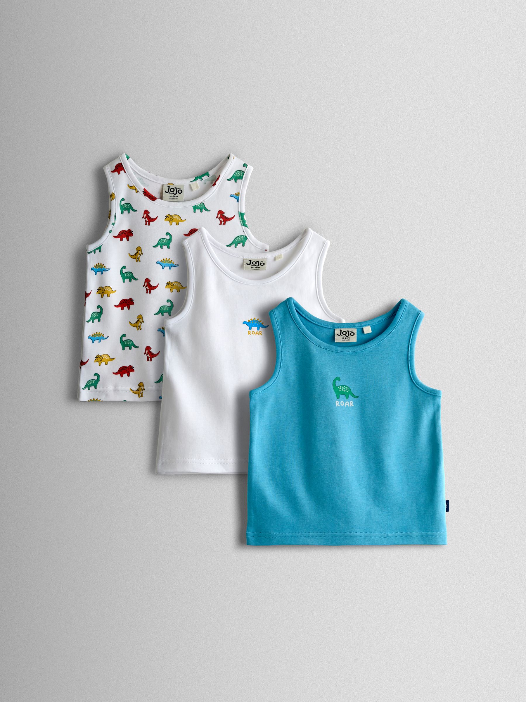 Jojo Maman Bébé White/Peach Dinosaur 3-Pack Sailboat Vests