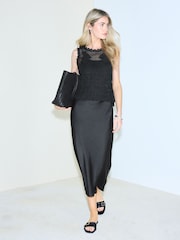 Black Sleeveless 2-in-1 Crochet Maxi Dress - Image 1 of 7