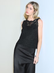 Black Sleeveless 2-in-1 Crochet Maxi Dress - Image 2 of 7