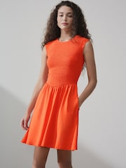 Naranja - Cap Sleeve Shirred Body Jersey Mini Dress - Imagen 1 de 7